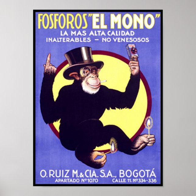 Póster Fosforos El Mono Cigarros Cubanos (Frente)
