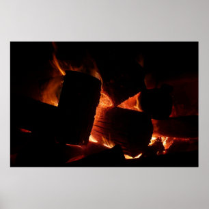Póster Foso de Fuego Quemando Leña en Invierno