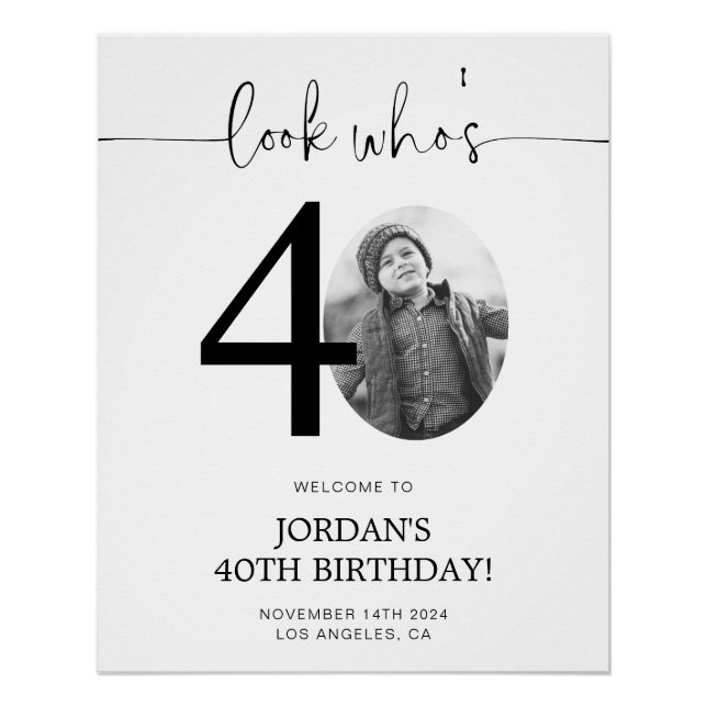 Póster Foto 40.º Signo de bienvenida de cumpleaños | Mira (Anverso)