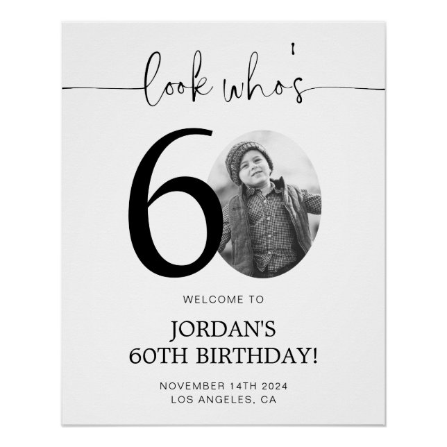 Póster Foto 60.º Signo de bienvenida de cumpleaños | Mira (Anverso)