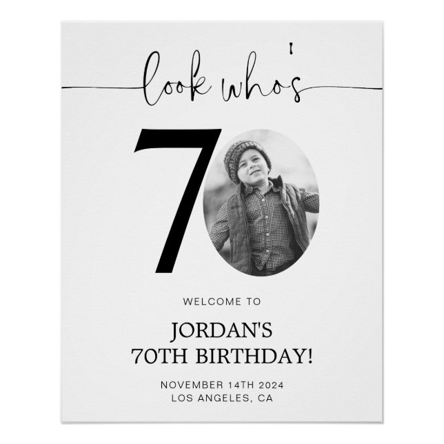 Póster Foto 70.º Signo de bienvenida de cumpleaños | Mira (Anverso)