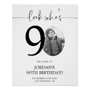 Póster Foto 90º Signo de bienvenida de cumpleaños   Mira 