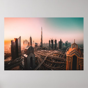 PÓSTER FOTO AÉREA DE LA AUTOPISTA CIUDAD RODEADA POR HIGH