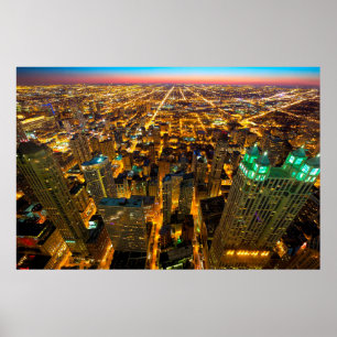 PÓSTER FOTO AÉREA DE LA CIUDAD CON LUCES ENCENDIDAS