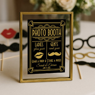 Póster FOTO Art Deco BOOTH boda signo negro y oro
