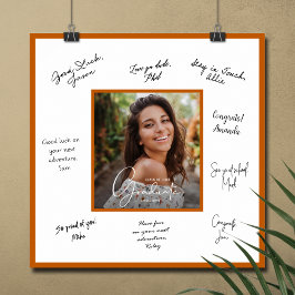 Póster Foto Autógrafo Graduación Borde Naranja Quemado