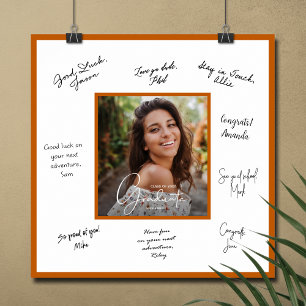 Póster Foto Autógrafo Graduación Borde Naranja Quemado