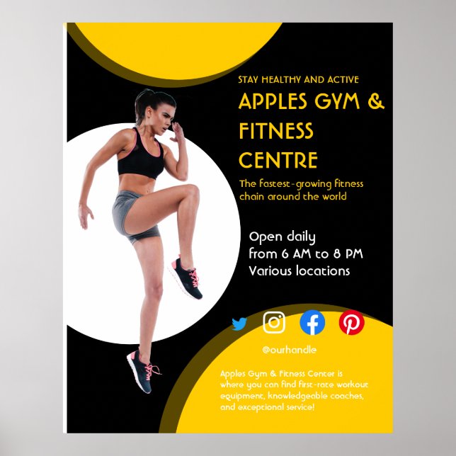 Póster foto blanco negro y amarillo gimnasio entrenador p (Frente)