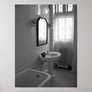 Póster Foto blanco y negro del cuarto de baño antiguo del