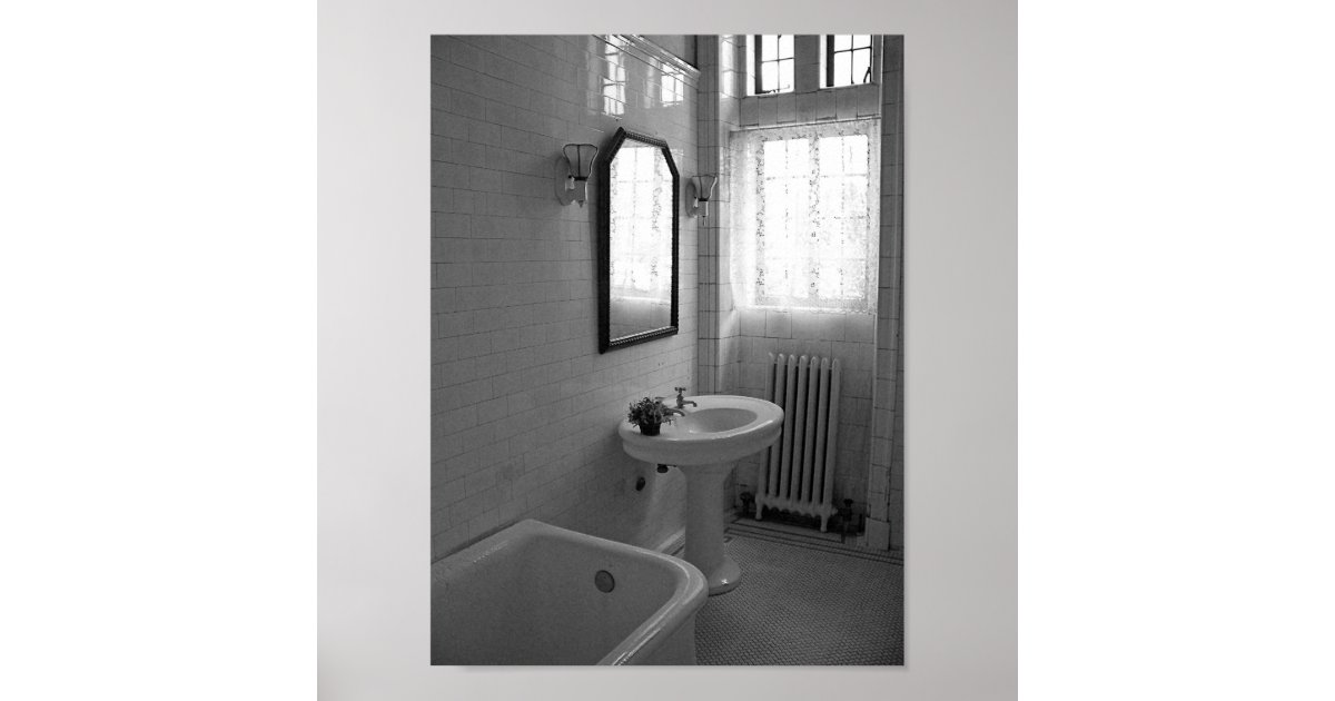 Póster Foto blanco y negro del cuarto de baño antiguo del ...