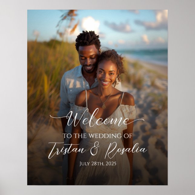 Póster Foto boda de bienvenida signo de caligrafía elegan (Frente)