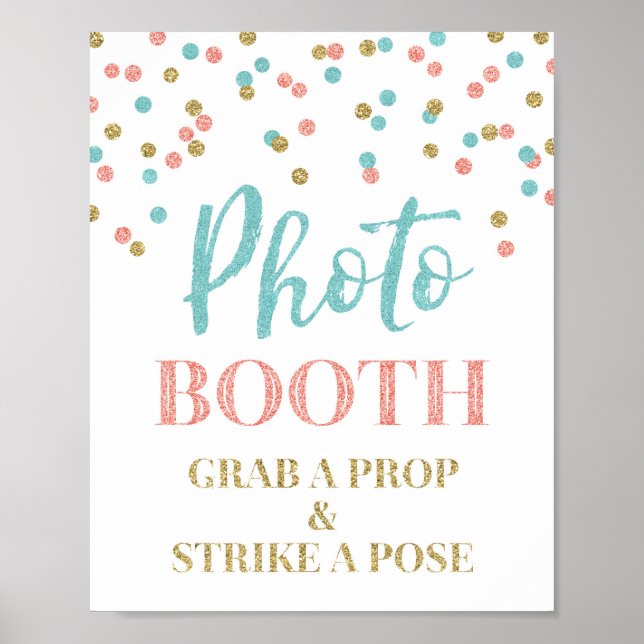 Póster Foto Booth Boda Rótulo Oro Verde azulado Coral Con (Frente)