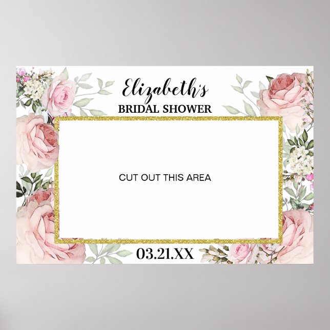 Póster Foto Booth Rubor Rosa Floral de Booth Frame Prop. (Frente)