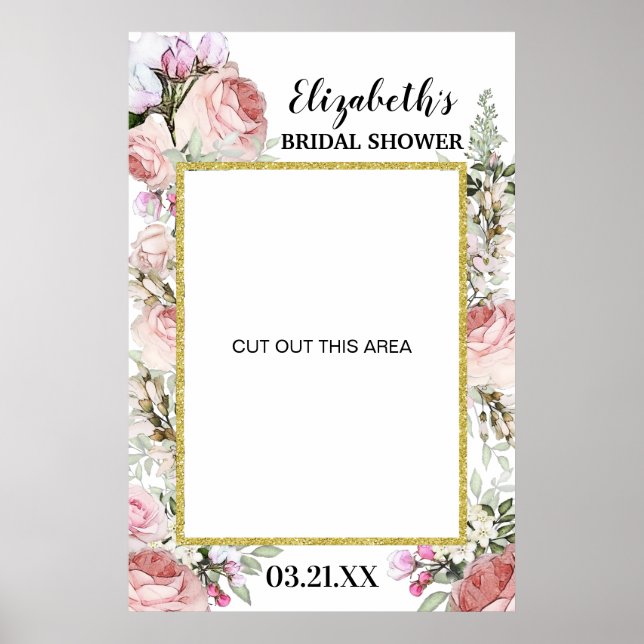 Póster Foto Booth Rubor Rosa Floral de Booth Frame Prop. (Frente)