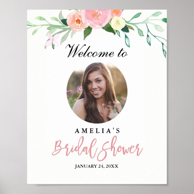 Póster Foto Bridal Shower Welcome Sign Botanic (Frente)