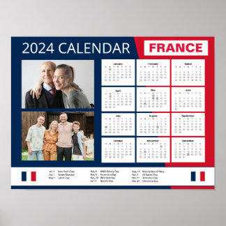 Póster Foto Calendario Francés en Inglés | 2024