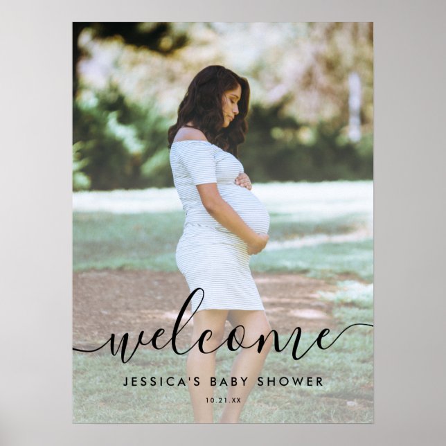 Póster Foto caligrafía Signo de bienvenida de Baby Shower (Frente)