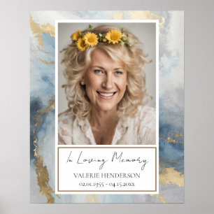 Póster Foto conmemorativa azul y oro Funeral Bienvenida P