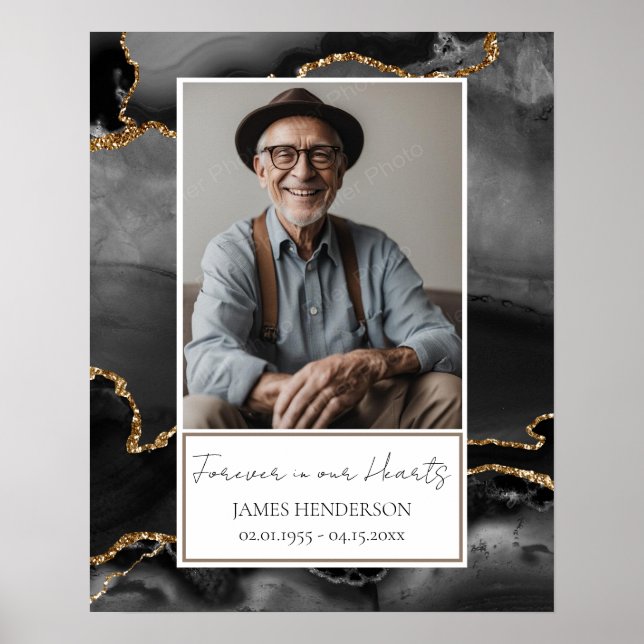 Póster Foto conmemorativa de mármol negro y oro (Frente)