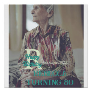 Póster Foto cumpleaños 80 añadir nombre fecha moderno ver