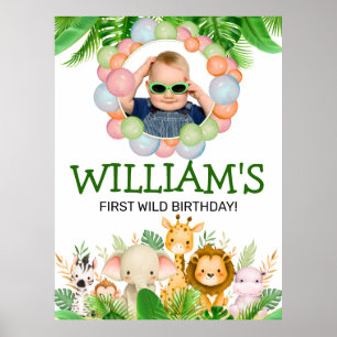 Póster FOTO de ANIMALES de Safari Cumpleaños Salvaje Uno