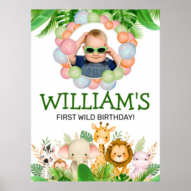 Póster FOTO de ANIMALES de Safari Cumpleaños Salvaje Uno  (Frente)