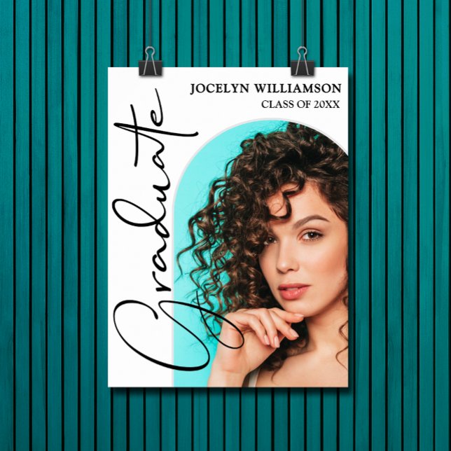 Póster Foto de arco de guiones de graduación de moda (Chic graduation script on arched photo party poster - PRINTED and/or INSTANT DOWNLOAD)