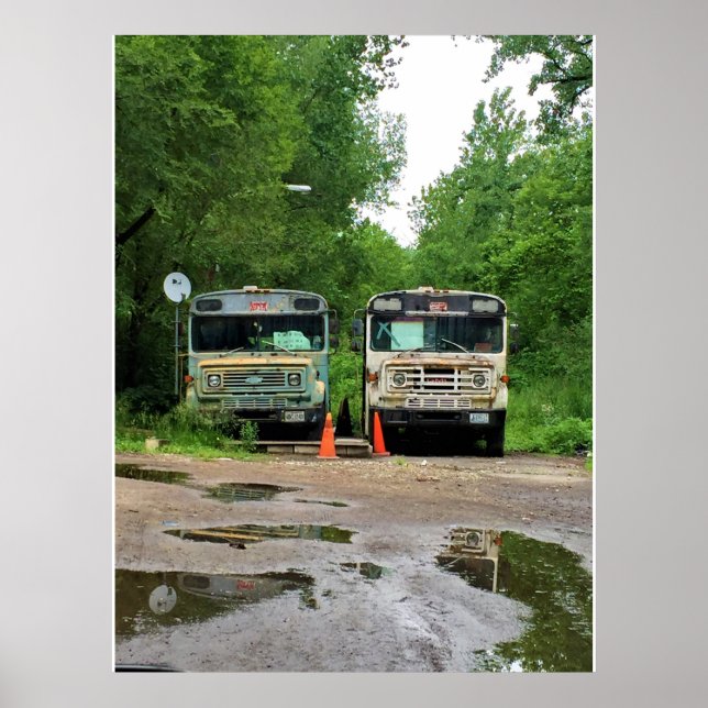 Póster Foto de autobuses de la vieja escuela (Frente)