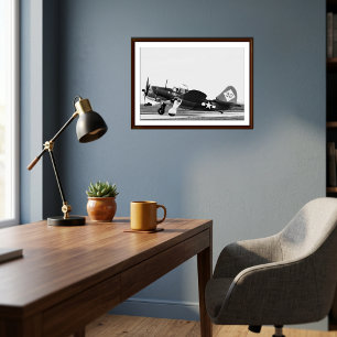 Póster Foto de aviación en blanco y negro de avión antigu
