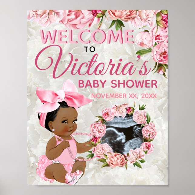 Póster Foto de Baby Shower de la bebé étnica niña Rosa Pe (Frente)