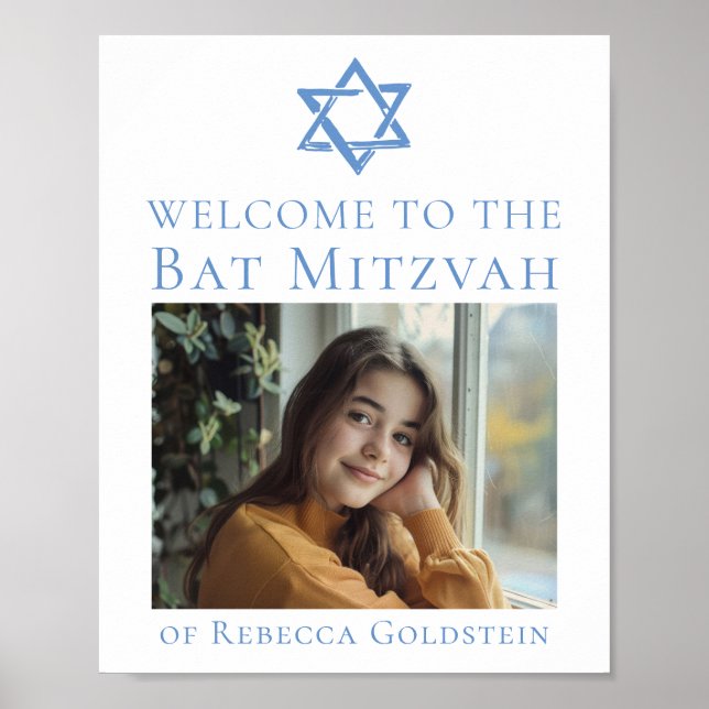 Póster Foto de Bat Mitzvah Estrella de David Azul Fiesta (Frente)