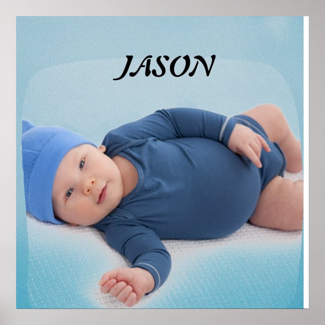 Póster Foto de bebé niño personalizada azul (Frente)