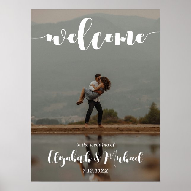 Póster Foto de bienvenida de Boda de escritura moderna (Frente)