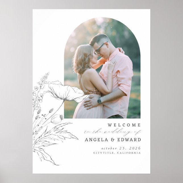 Póster Foto de bienvenida de Boda de flores silvestres di (Frente)