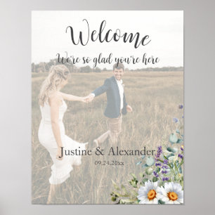 Póster Foto de bienvenida de Boda de margarita blanca