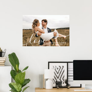 Póster Foto de boda de recién casados con guión de amor e