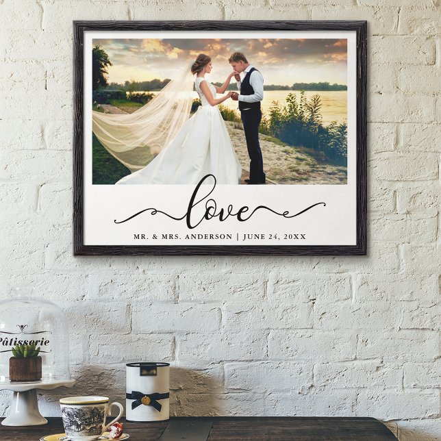 Póster Foto de boda elegante con letra negra (Customize to change your personalized text size, text style or size of poster.)