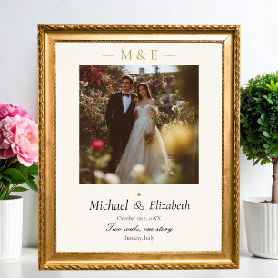 Póster Foto de Boda Elegante Crema Dorado Moderno Persona