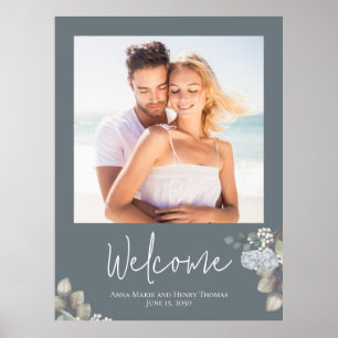 Póster Foto de boda floral azul acuarela rosas elegantes