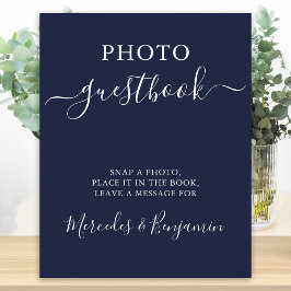Póster Foto de boda Invitado Caligrafía moderna Azul mari