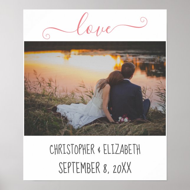 Póster Foto de boda personalizada con nombres y fecha (Frente)