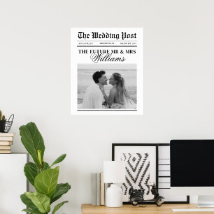 Póster Foto de boda personalizada en periódico antiguo