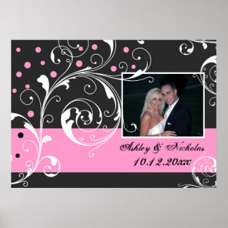 Póster Foto de boda rosa negro de hoja de desplazamiento 