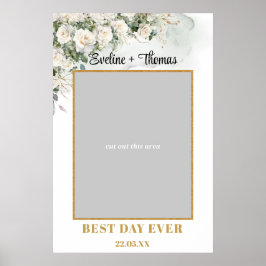 Póster Foto de Boho White Roses Green boda