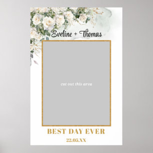 Póster Foto de Boho White Roses Green boda