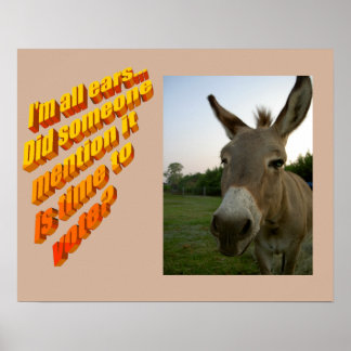 Póster Foto de burro con orejas arriba