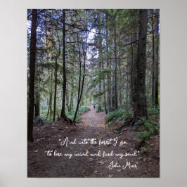 Póster Foto de camino forestal con cita de John Muir