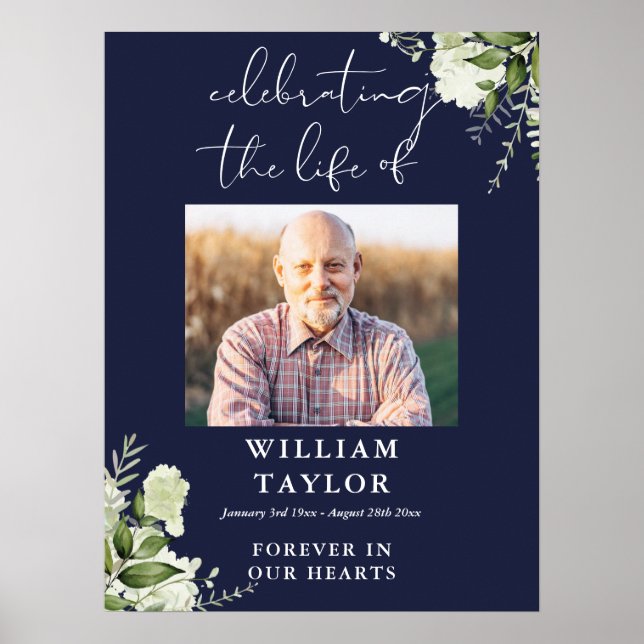 Póster Foto de Celebración de la Vida en Azul Marino con  (Frente)