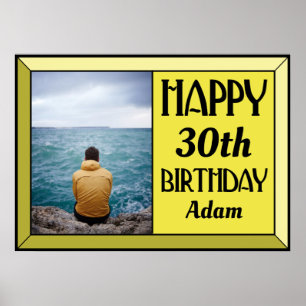 Póster Foto de cumpleaños Art Déco 30 amarillo
