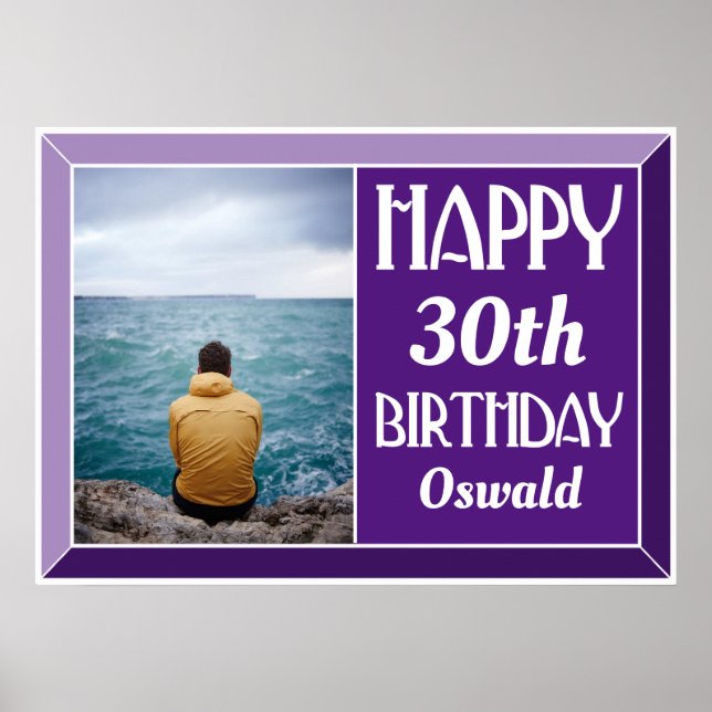 Póster Foto de cumpleaños Art Déco con bisel púrpura (Frente)
